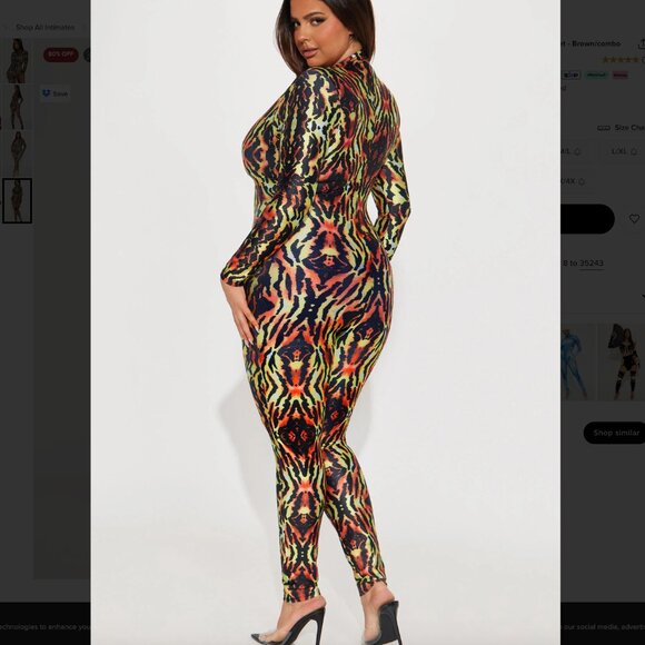 Fashion Nova Wild Thing Tiger Jumpsuit/Ears 2 Piece Costume Set, Medium/Large - Picture 3 of 9